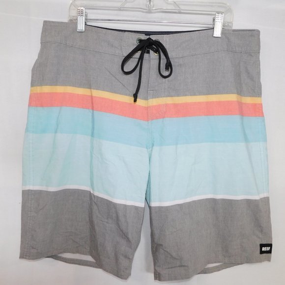 REEF Mens 38 Striped Gray Orange Blue yellow unlined Board Shorts - Picture 6 of 9